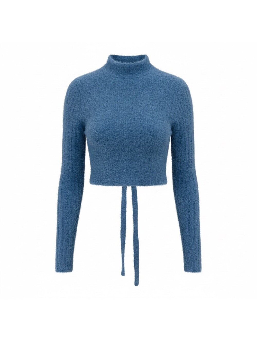 iets Frans Mohair Cropped Sweater Tie Back Mock Neck Blue